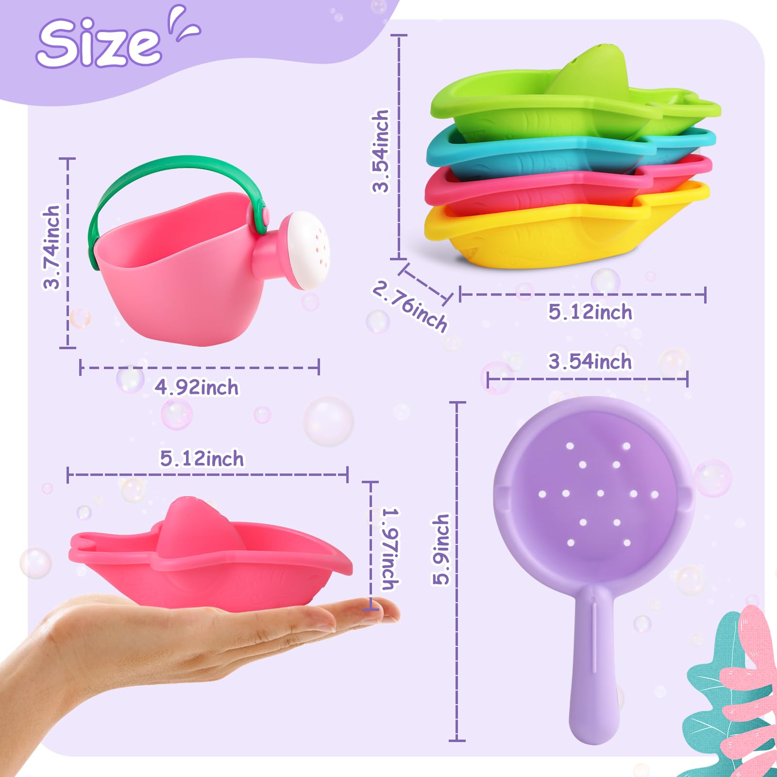 Toddler Bath Toys 6 PCS Colorful Stacking Boat Water Table