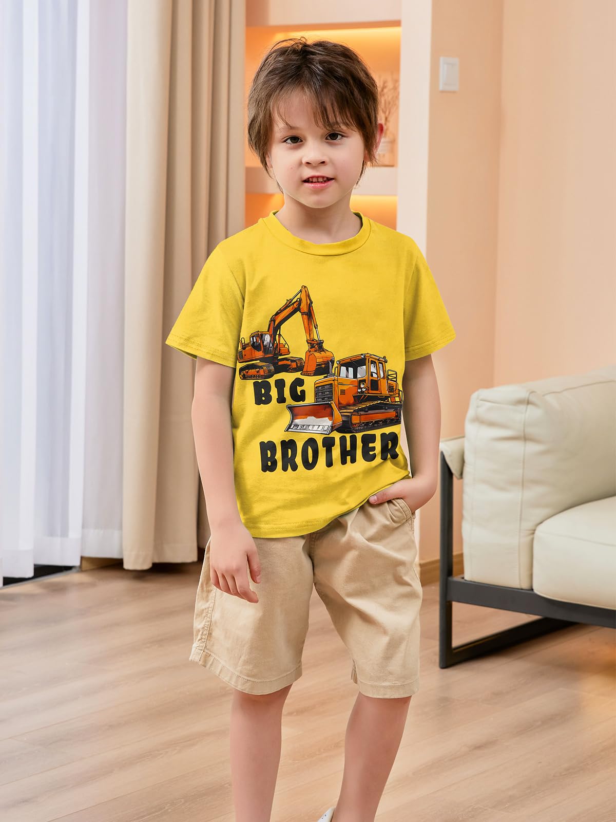 Big Brother Bulldozers Shirt Yellow Size 2-3T