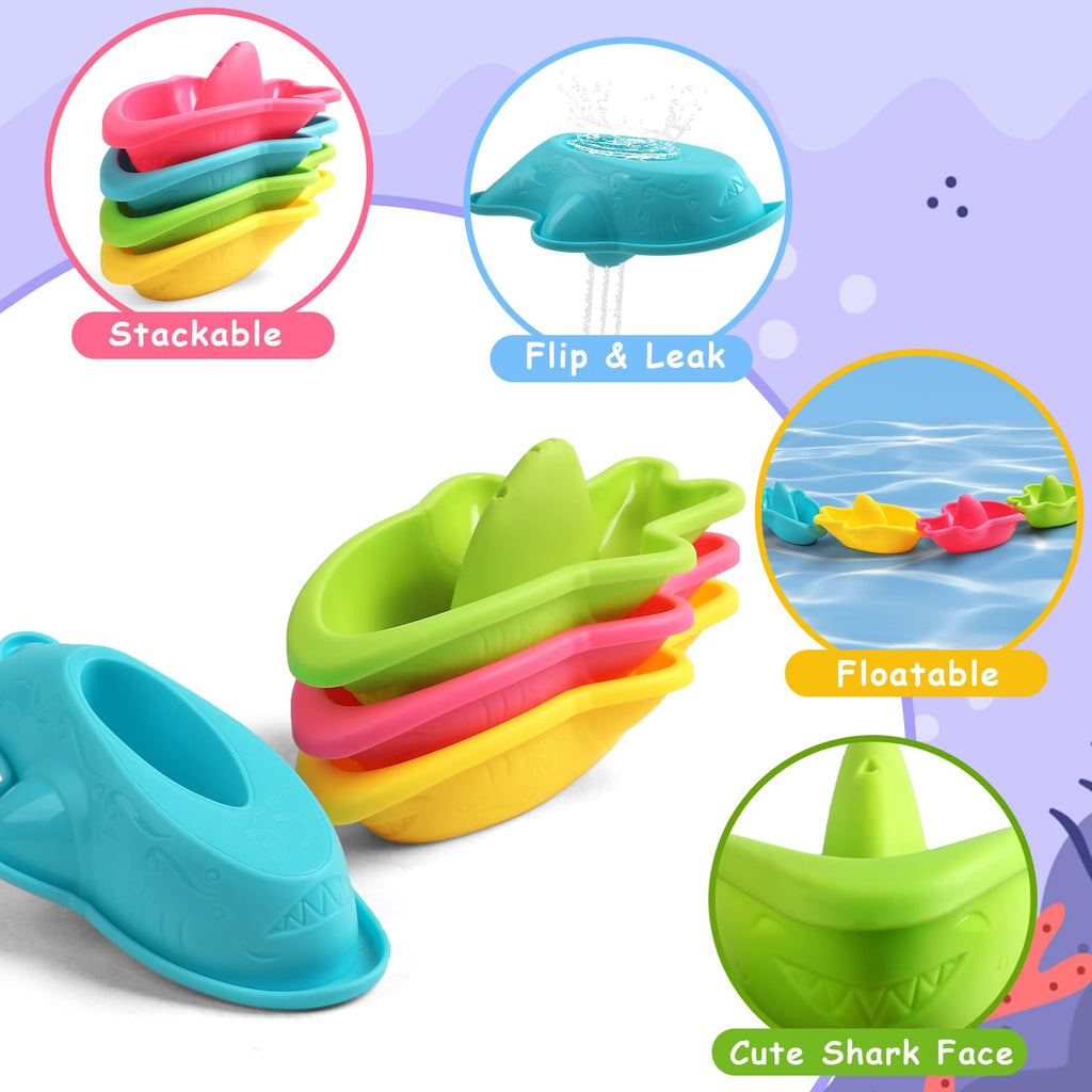 Toddler Bath Toys 6 PCS Colorful Stacking Boat Water Table
