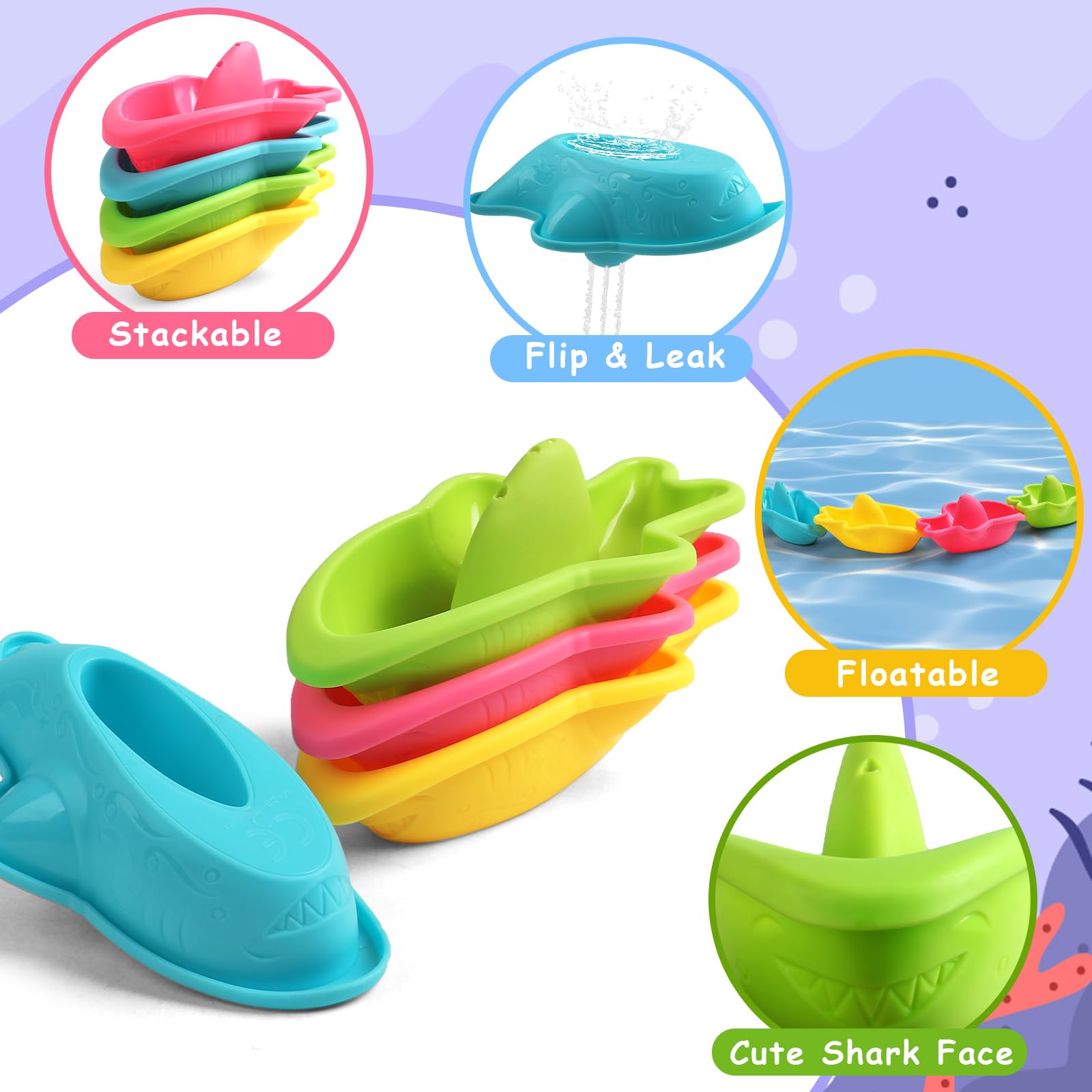 Toddler Bath Toys 6 PCS Colorful Stacking Boat Water Table