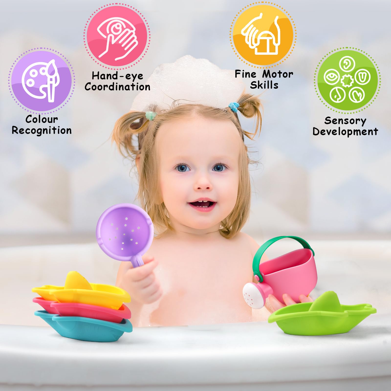 Toddler Bath Toys 6 PCS Colorful Stacking Boat Water Table