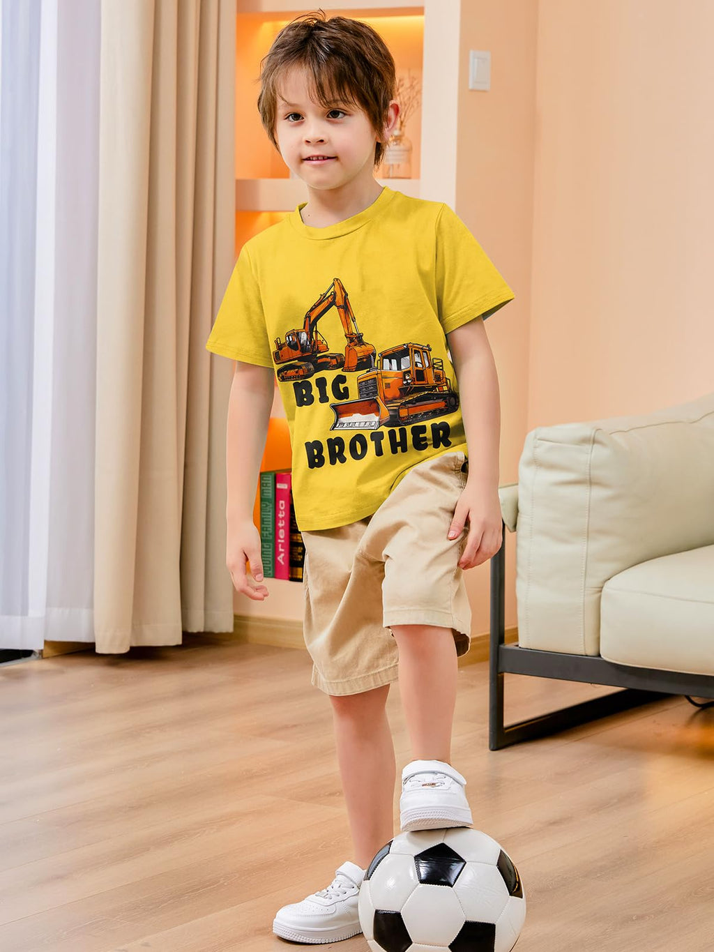 Big Brother Bulldozers Shirt Yellow Size 2-3T