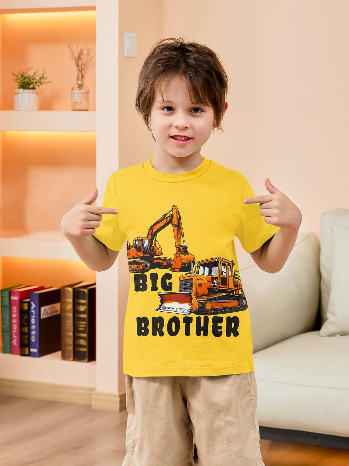 Big Brother Bulldozers Shirt Yellow Size 2-3T