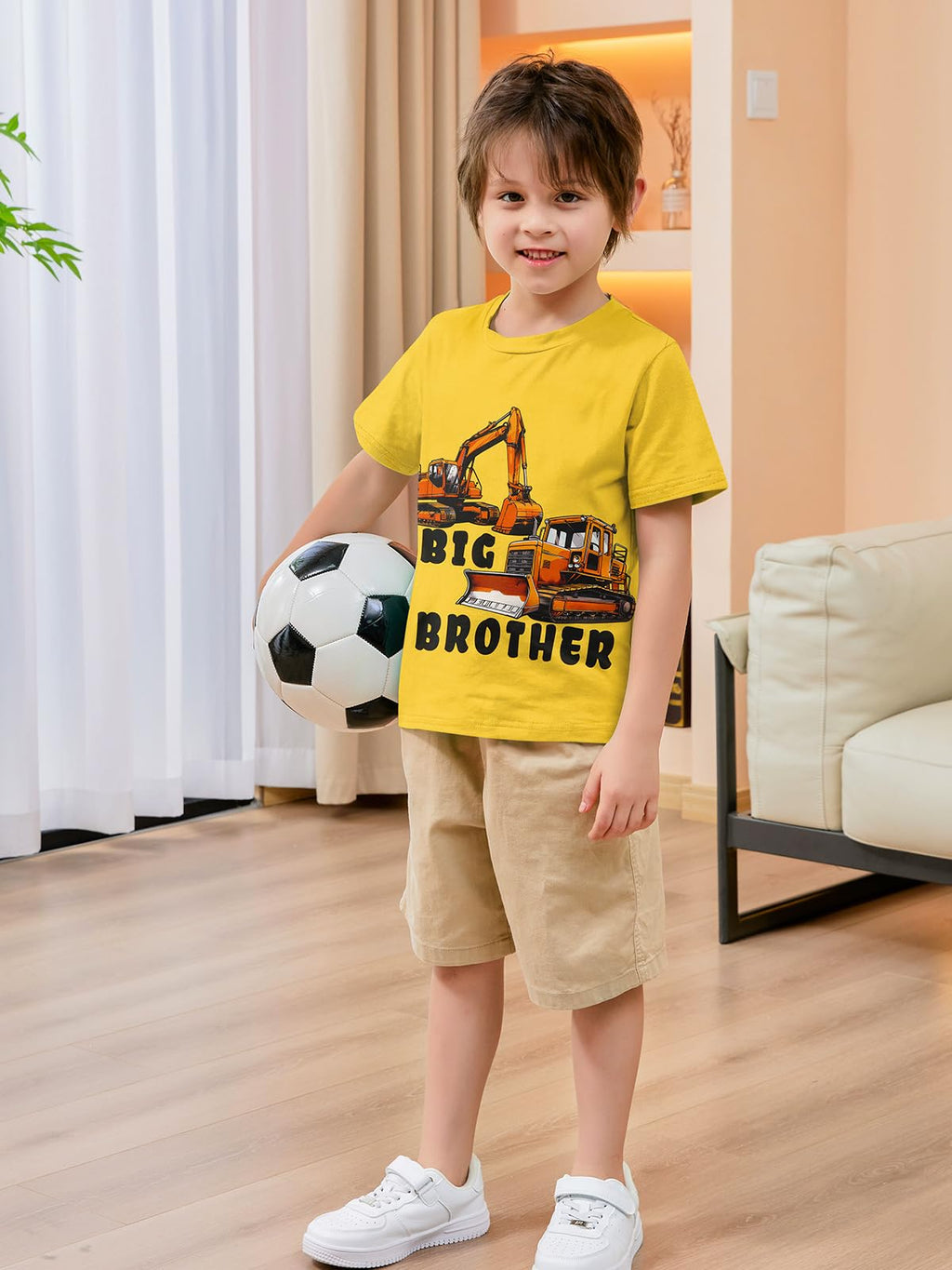 Big Brother Bulldozers Shirt Yellow Size 2-3T