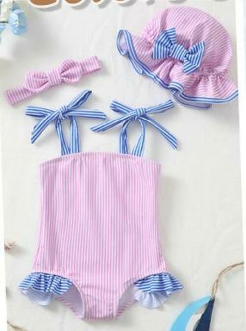 Toddler Girl One-Piece Rash Guard Swimsuit Pink Striped